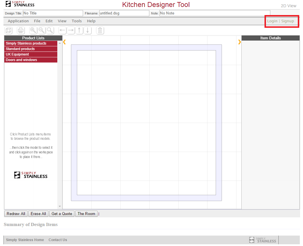 Kitchen designer tool user guide - step 1